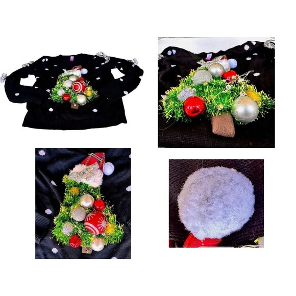 VTG No Boundaries Ugly Christmas Sweater Juniors Large Upcycled Batterie… - Picture 5 of 14